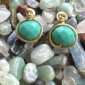 TEAL + AQUA Turquoise color crystals and Gold Earrings